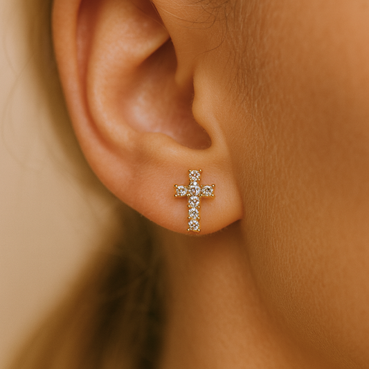 ROMALI 18K Gold-Plated Mini Cross Pavé Stud Earrings - ROMALI