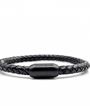 ROMALI Black Leather Matte Black Magnetic Bracelet - ROMALI