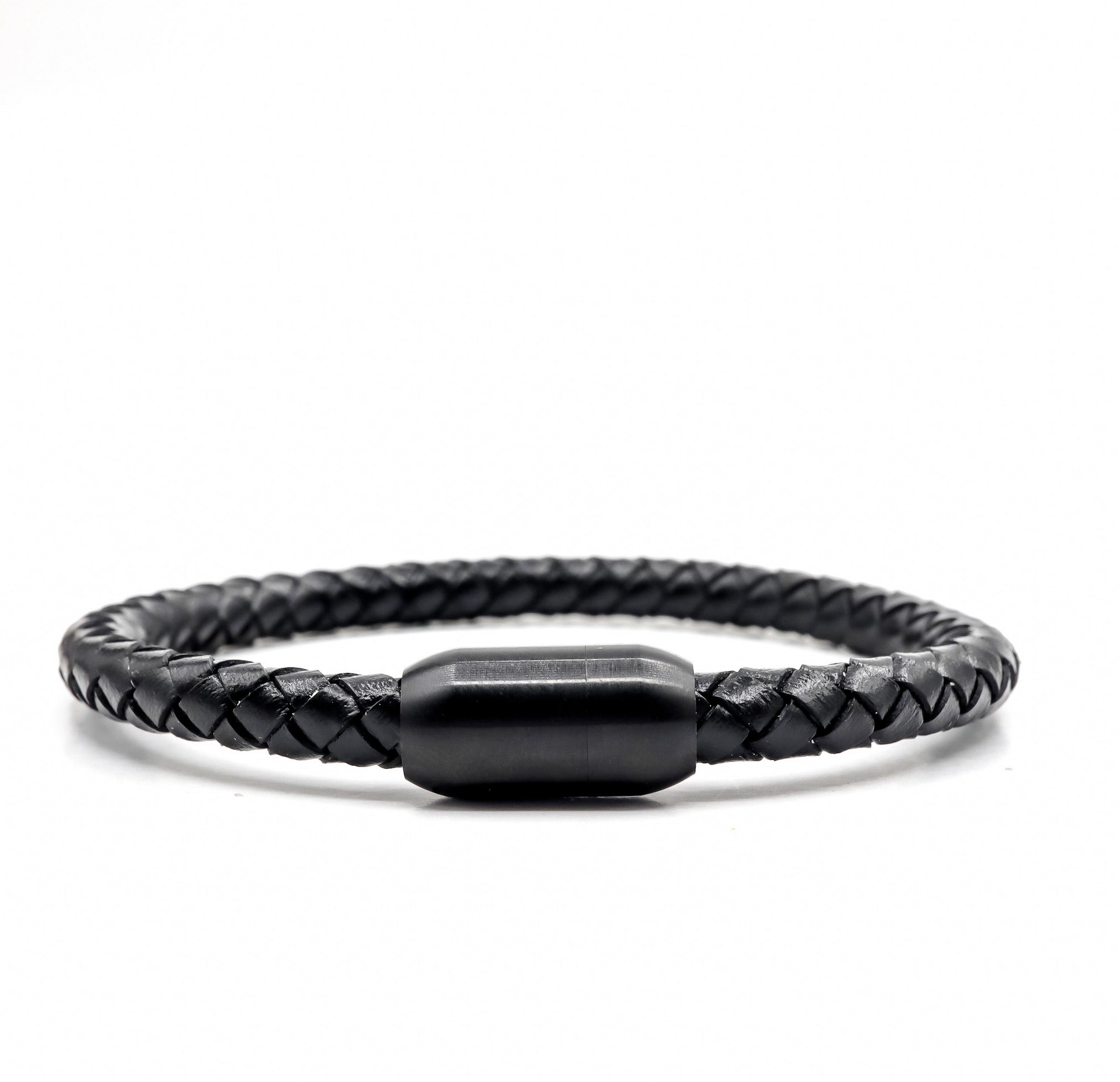 ROMALI Black Leather Matte Black Magnetic Bracelet - ROMALI