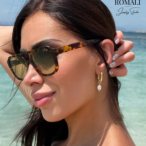ROMALI 18K Gold-Plated Golden Pearl Hoop Earrings - ROMALI