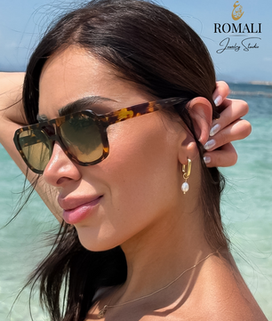 ROMALI 18K Gold-Plated Golden Pearl Hoop Earrings - ROMALI