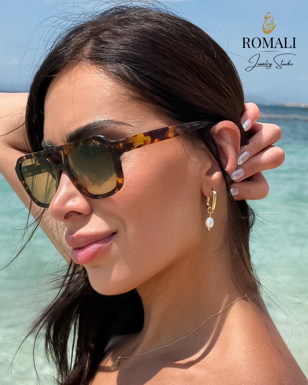ROMALI 18K Gold-Plated Golden Pearl Hoop Earrings - ROMALI