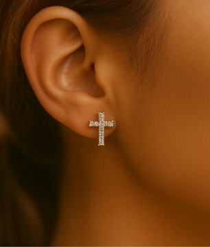 ROMALI 18K Gold-Plated Pavé Cross Stud Earrings - ROMALI