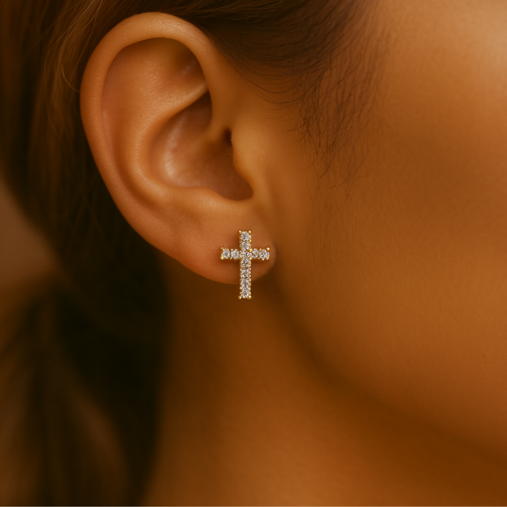ROMALI 18K Gold-Plated Pavé Cross Stud Earrings - ROMALI