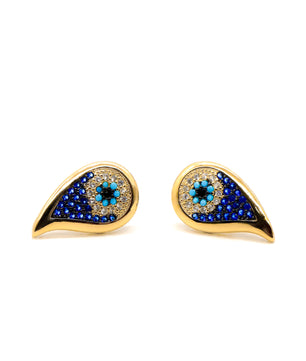 ROMALI 18k Gold-Plated Teardrop Evil Eye Stud Earrings with Blue Crystals - ROMALI