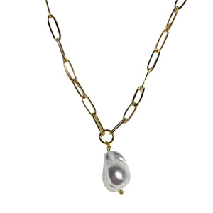 18k Gold-Plated Pearl Paperclip Necklace