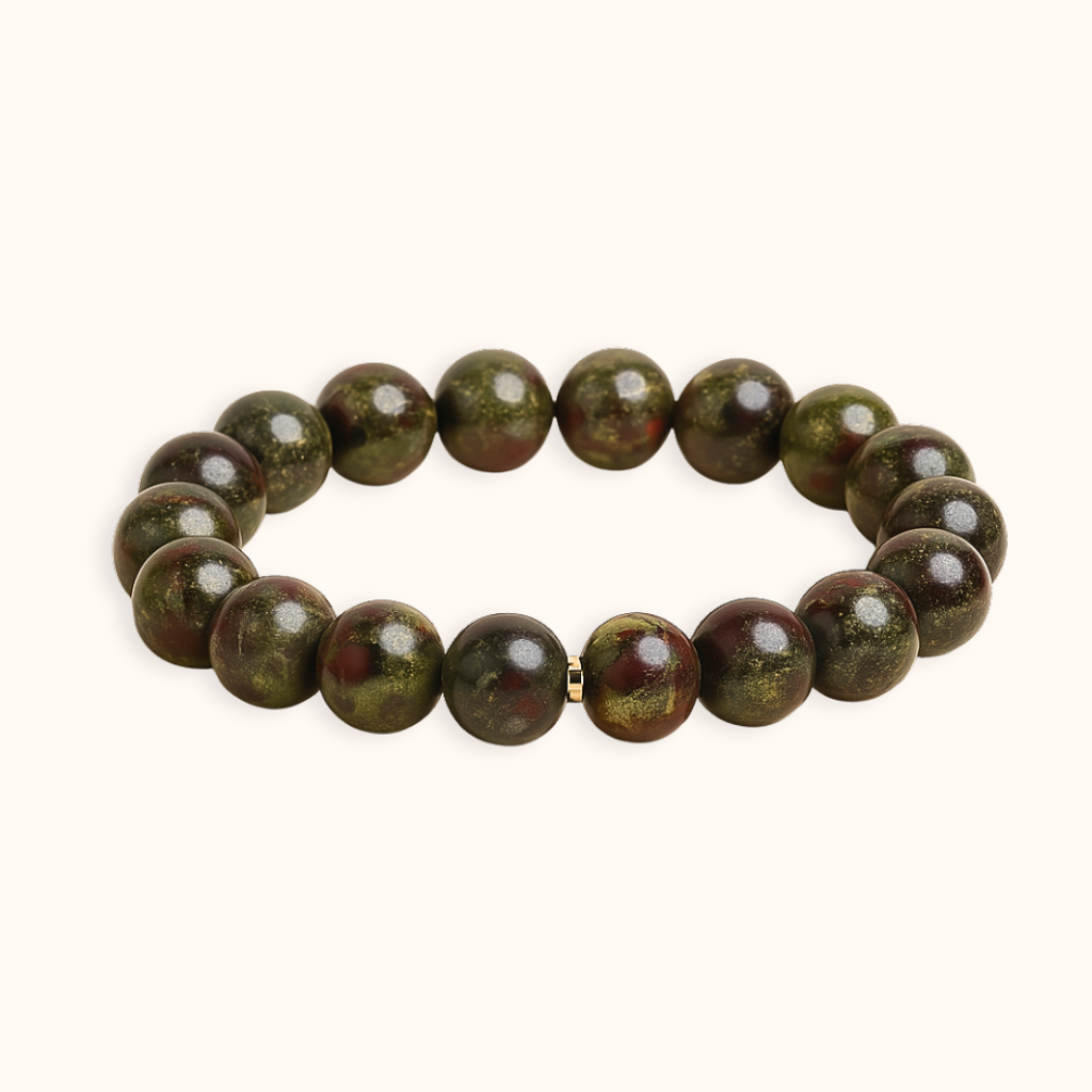 ROMALI Natural Dragon Blood Jasper Beaded Bracelet - Stone of Courage 10mm - ROMALI