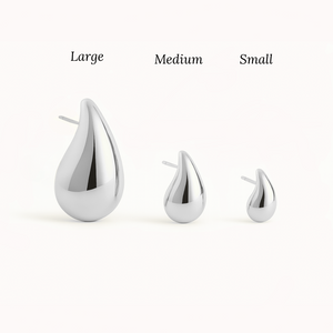 ROMALI Silver Stainless Steel Teardrop Stud Dangle Earrings Small, Medium, Large - ROMALI