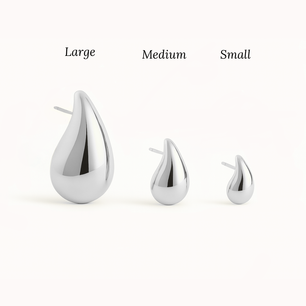 ROMALI Silver Stainless Steel Teardrop Stud Dangle Earrings Small, Medium, Large - ROMALI