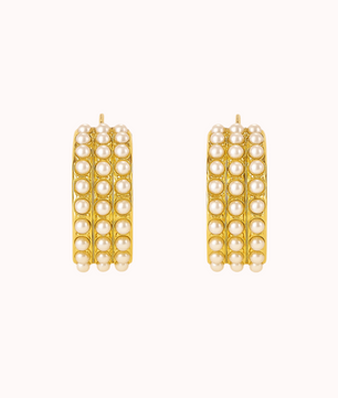 ROMALI 18K Gold-Plated Mini Pearl Cluster Hoop Earrings - ROMALI