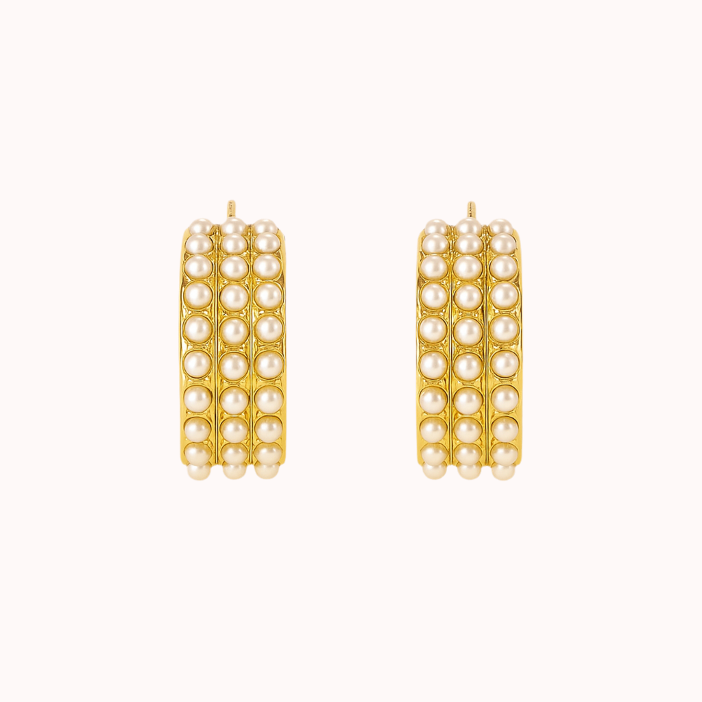 ROMALI 18K Gold-Plated Mini Pearl Cluster Hoop Earrings - ROMALI