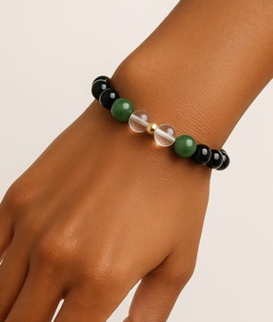 ROMALI Virgo Zodiac Beaded Bracelet - Clear Quartz & Green Jade - ROMALI