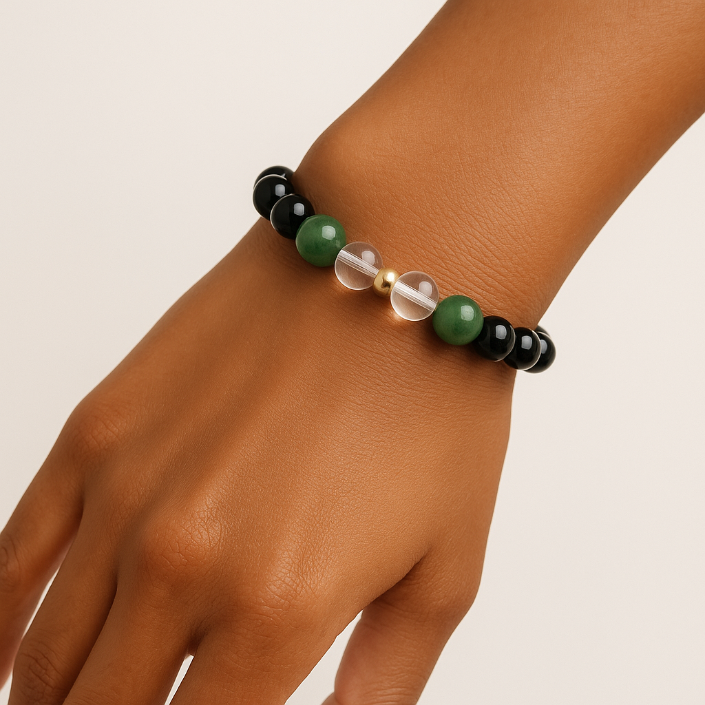 ROMALI Virgo Zodiac Beaded Bracelet - Clear Quartz & Green Jade - ROMALI