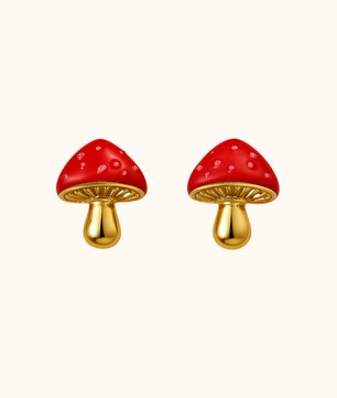 ROMALI 18K Gold-Plated Red Enamel Mushroom Stud Earrings - ROMALI