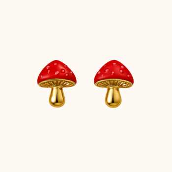 ROMALI 18K Gold-Plated Red Enamel Mushroom Stud Earrings - ROMALI