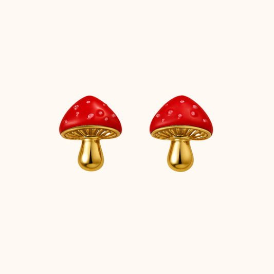 ROMALI 18K Gold-Plated Red Enamel Mushroom Stud Earrings - ROMALI
