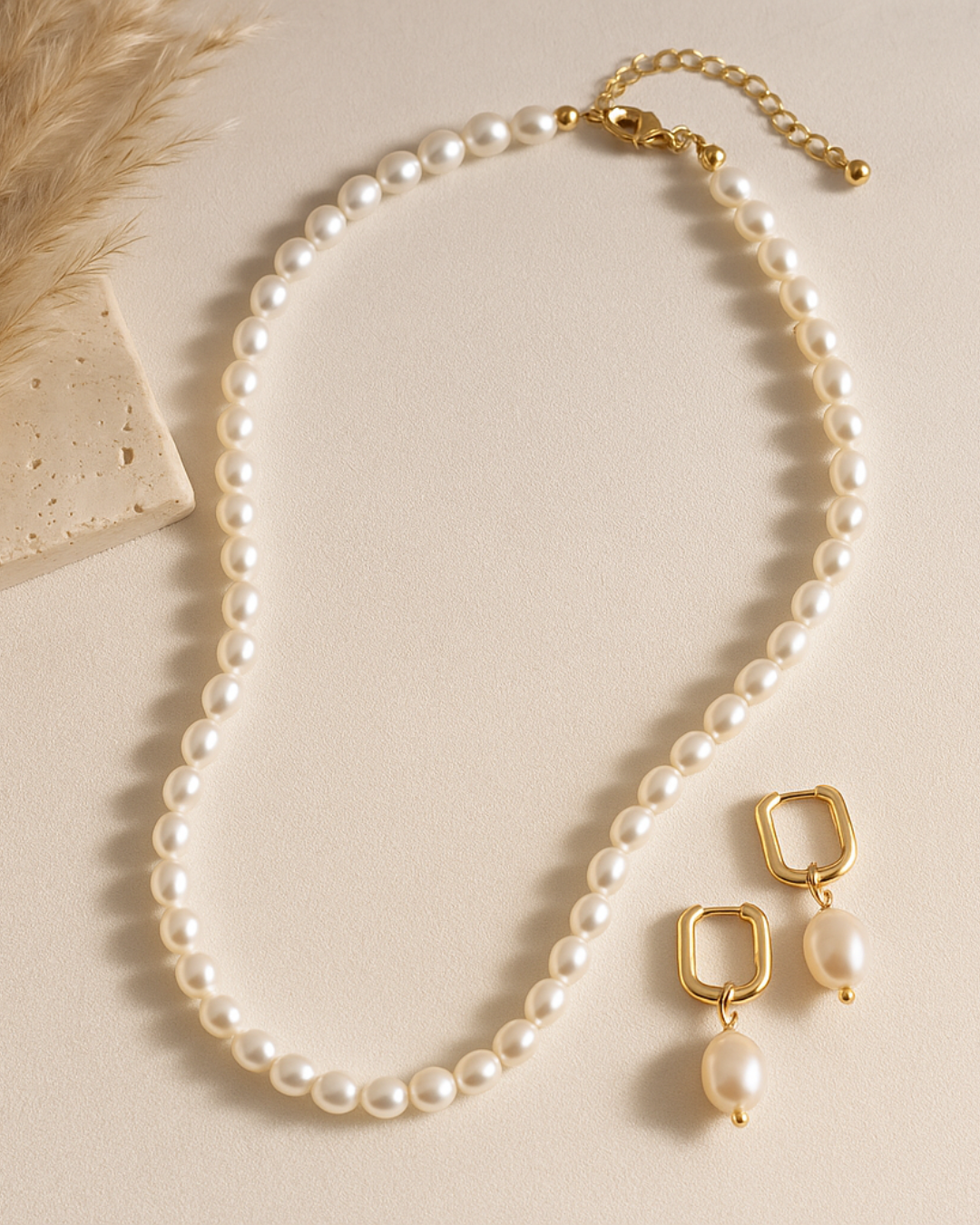 ROMALI 18K Gold-Plated Golden Pearl Hoop Earrings - ROMALI