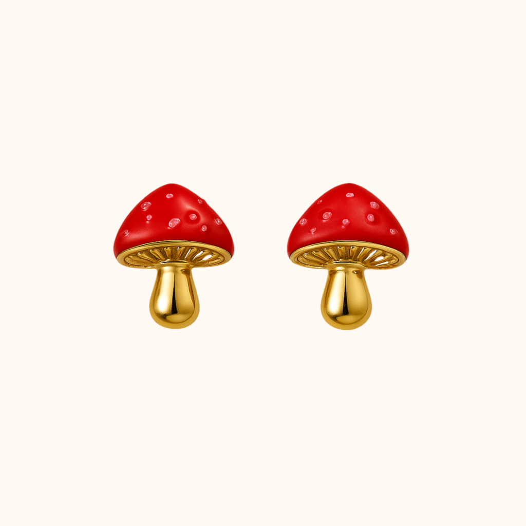 ROMALI 18K Gold-Plated Red Enamel Mushroom Stud Earrings - ROMALI