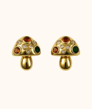 ROMALI 18K Gold-Plated Mushroom Gem Stud Earrings - ROMALI