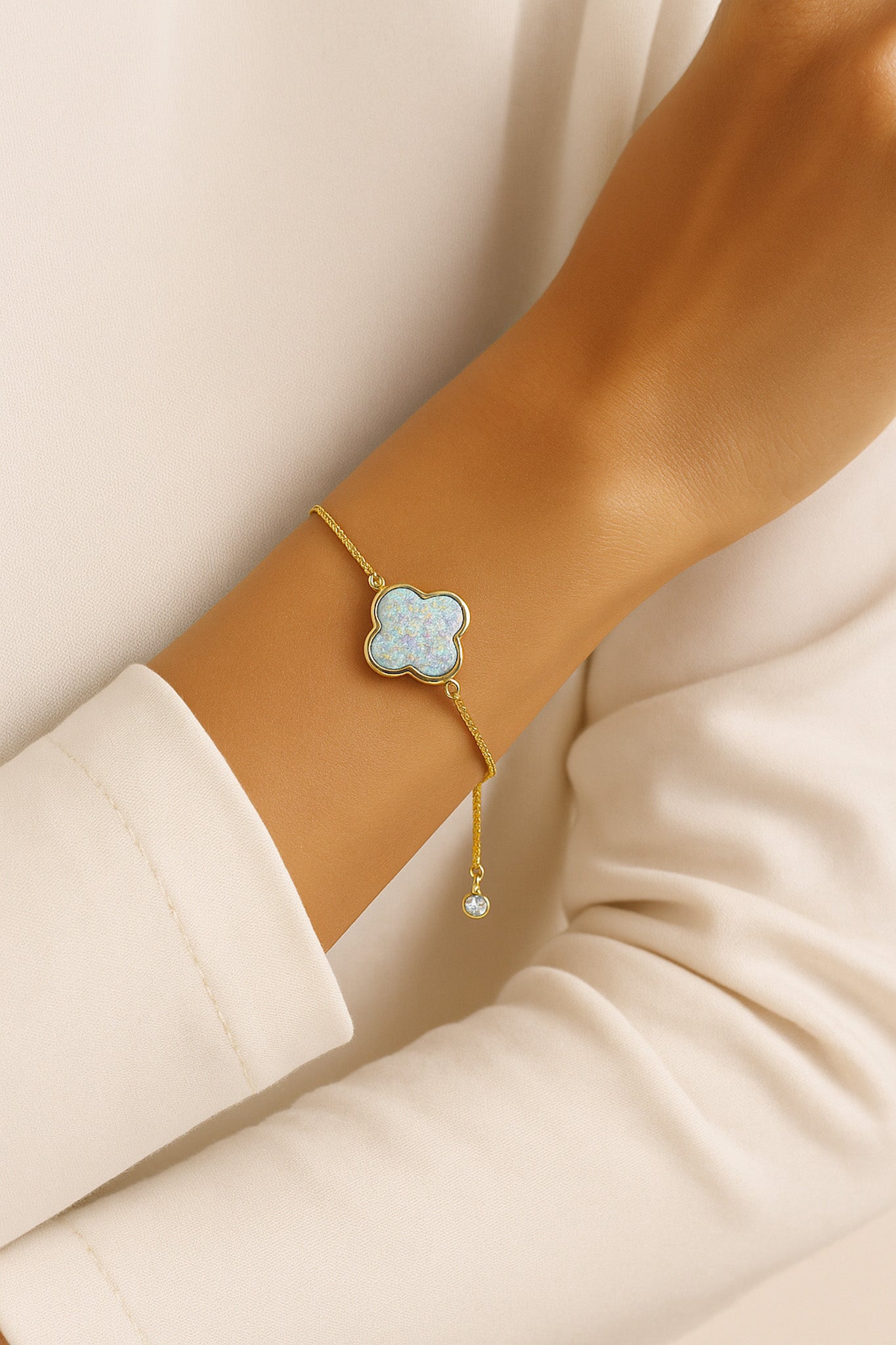 ROMALI 18K Gold-Plated Shimmer Clover Adjustable Bracelet - ROMALI