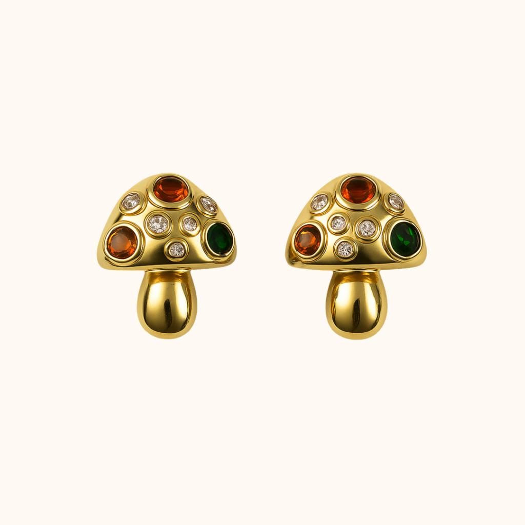 ROMALI 18K Gold-Plated Mushroom Gem Stud Earrings - ROMALI