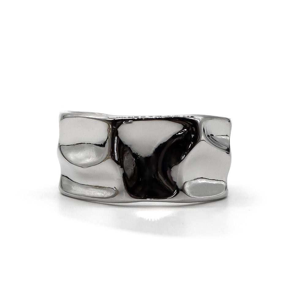 Textured Wide Silver Band – Stainless Steel Hammered Finish Ring