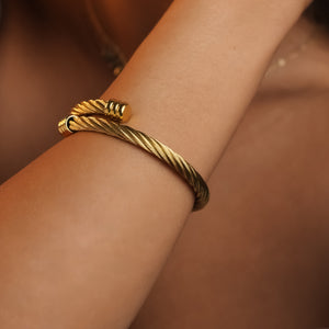 ROMALI 18K Gold-Plated Golden Cable Bracelet- Adjustable Bangle - ROMALI