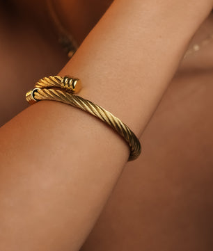 ROMALI 18K Gold-Plated Golden Cable Bracelet- Adjustable Bangle - ROMALI