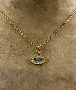 18k Gold-Plated Dainty Evil Eye Pendant Necklace - ROMALI