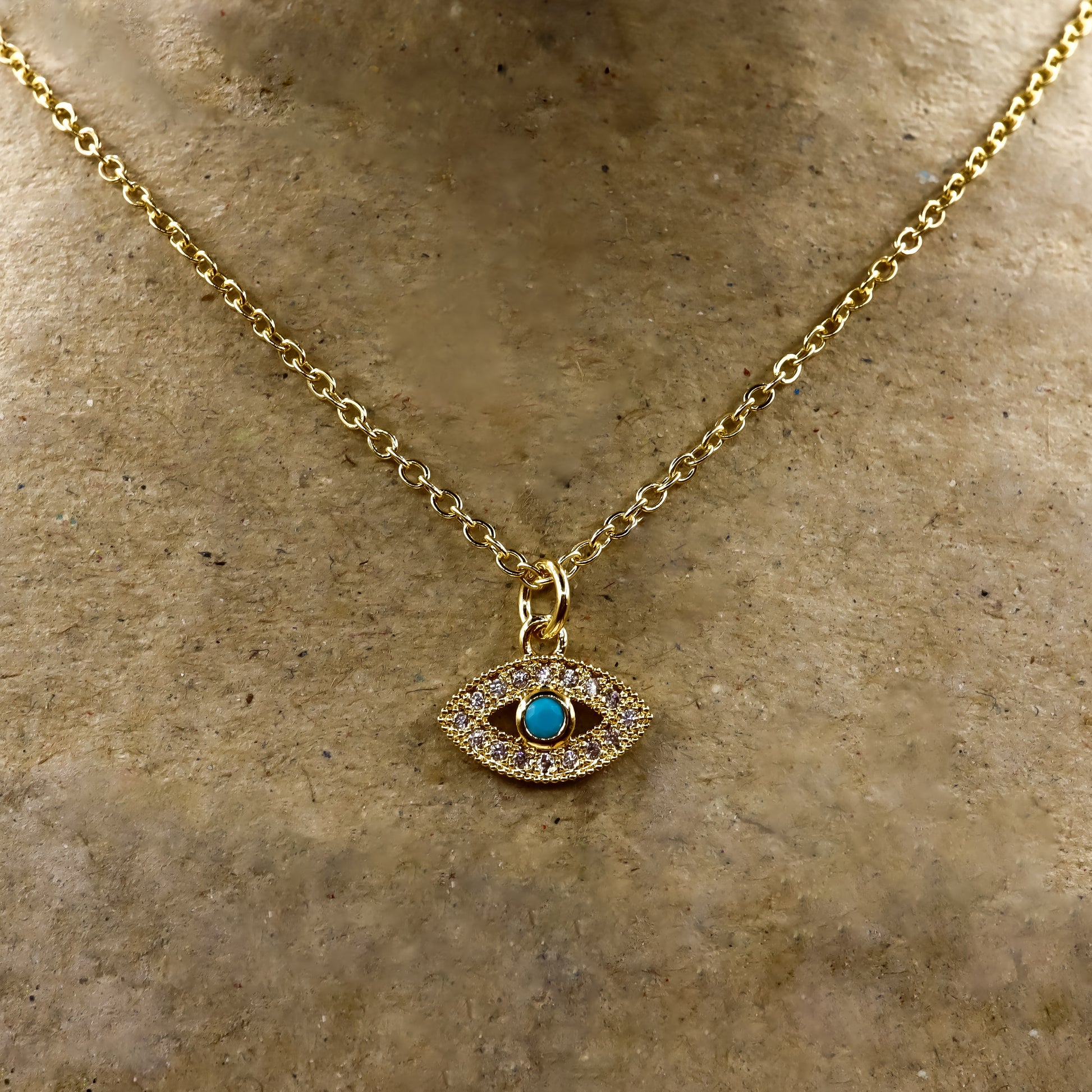 18k Gold-Plated Dainty Evil Eye Pendant Necklace