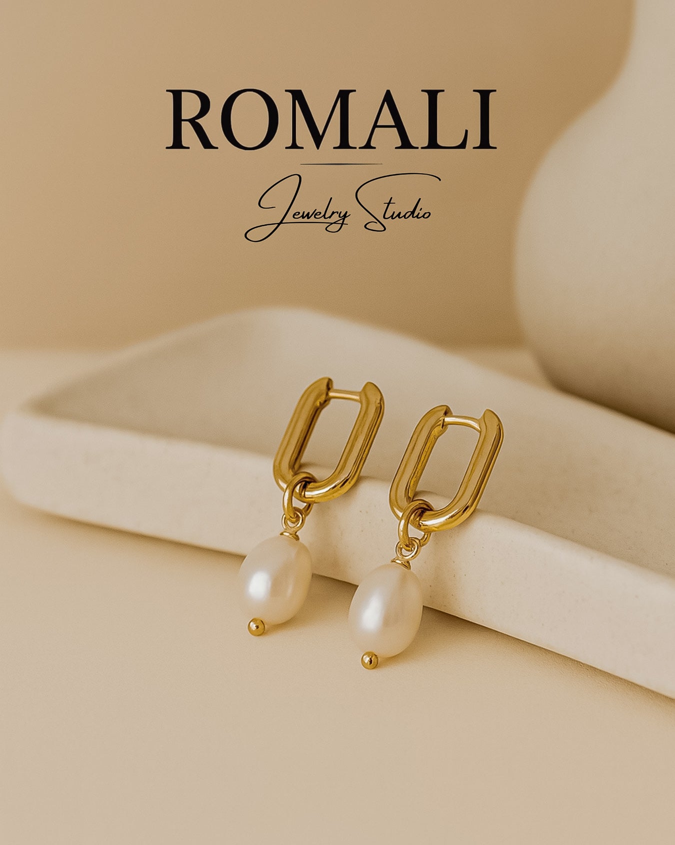 ROMALI 18K Gold-Plated Golden Pearl Hoop Earrings - ROMALI