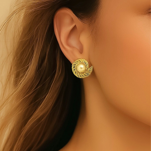 ROMALI 18K Gold-Plated Swirl Pearl Stud Earrings - ROMALI