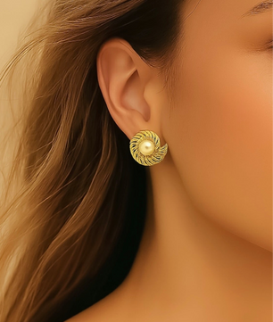 ROMALI 18K Gold-Plated Swirl Pearl Stud Earrings - ROMALI