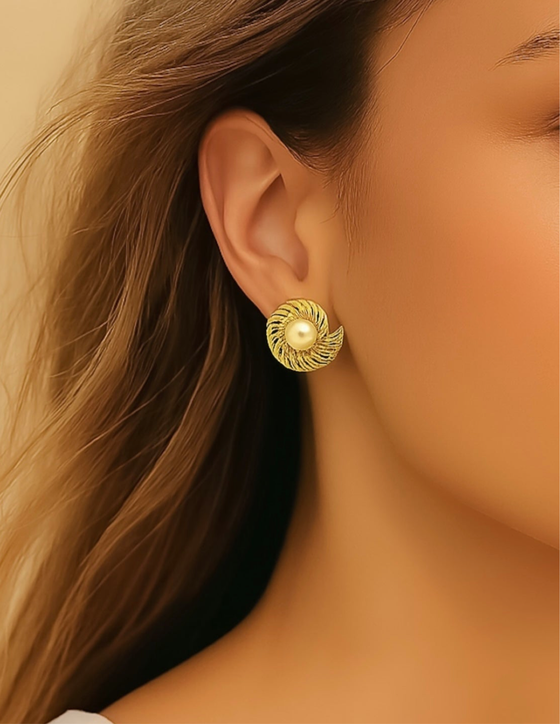 ROMALI 18K Gold-Plated Swirl Pearl Stud Earrings - ROMALI