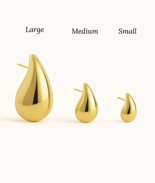 18k Gold-Plated Statement Golden Teardrop Stud Dangle Earrings Small, Medium, Large - ROMALI