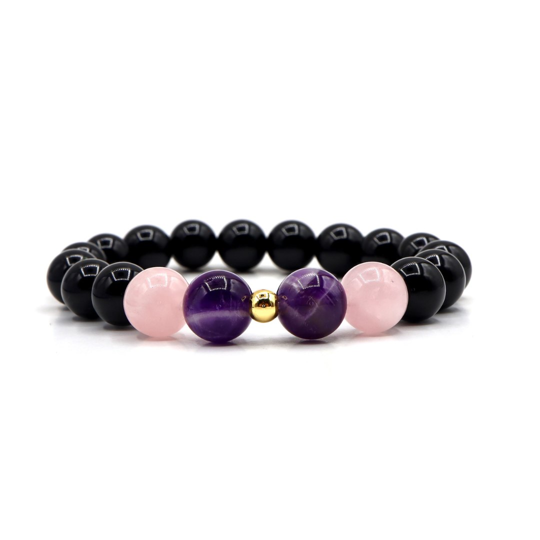 Pisces Zodiac Bracelet - Amethyst & Rose Quartz