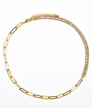 Gold-Plated Cubic Zirconia & Paperclip Chian Necklace - ROMALI