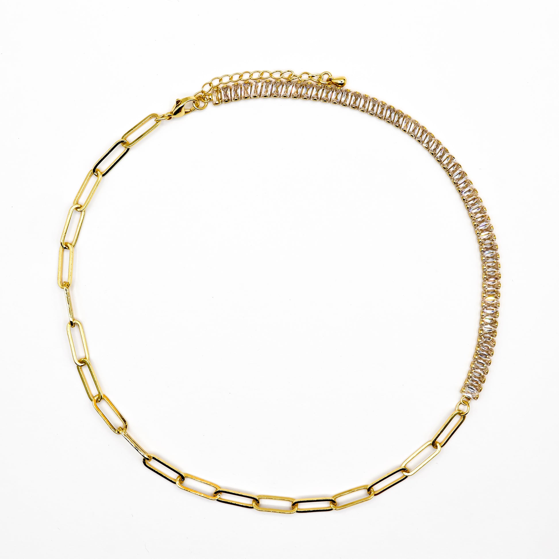 Gold-Plated Cubic Zirconia & Paperclip Necklace