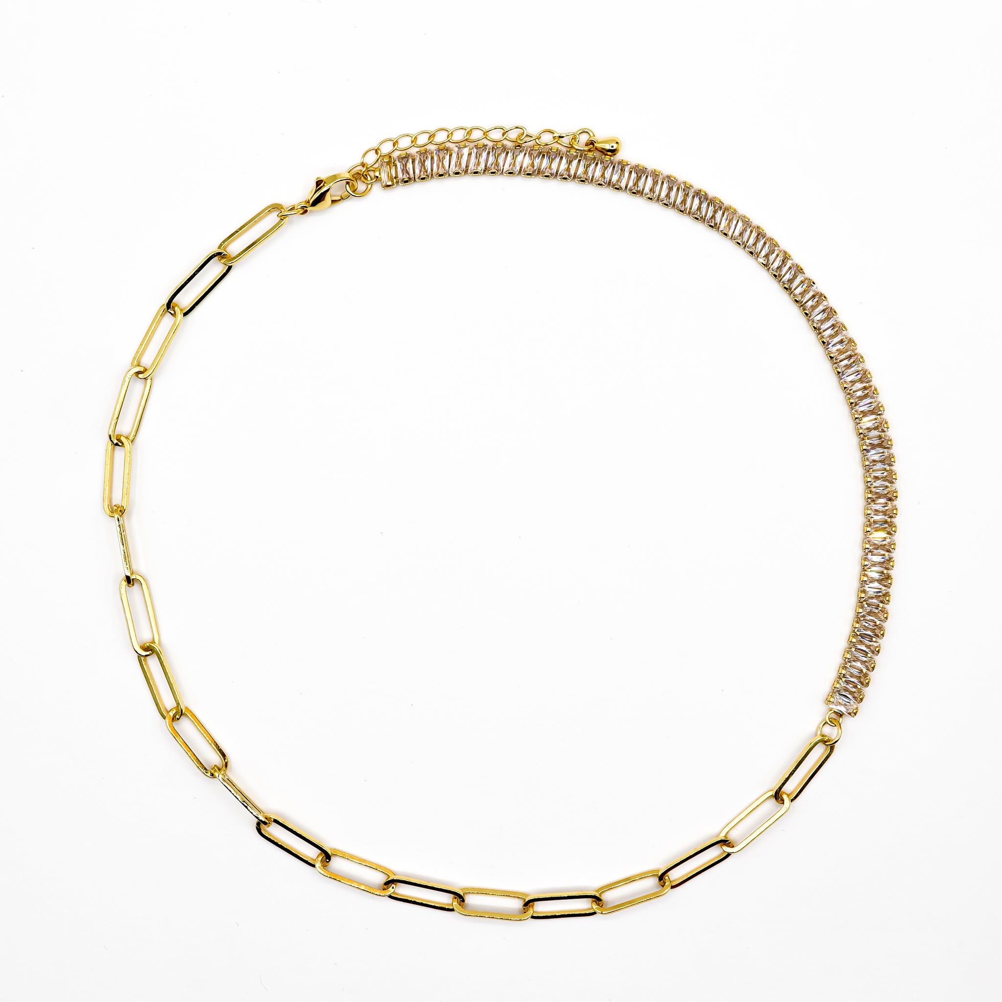 Gold-Plated Cubic Zirconia & Paperclip Necklace