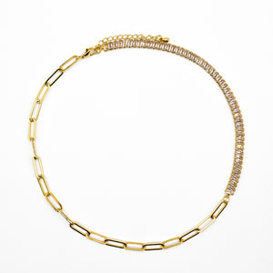 Gold-Plated Cubic Zirconia & Paperclip Necklace