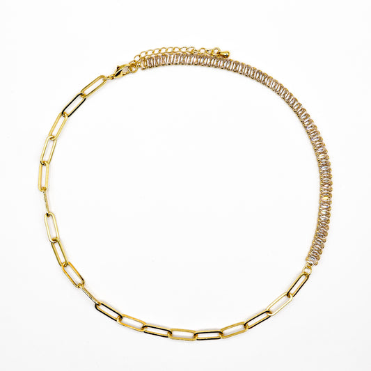 Gold-Plated Cubic Zirconia & Paperclip Necklace