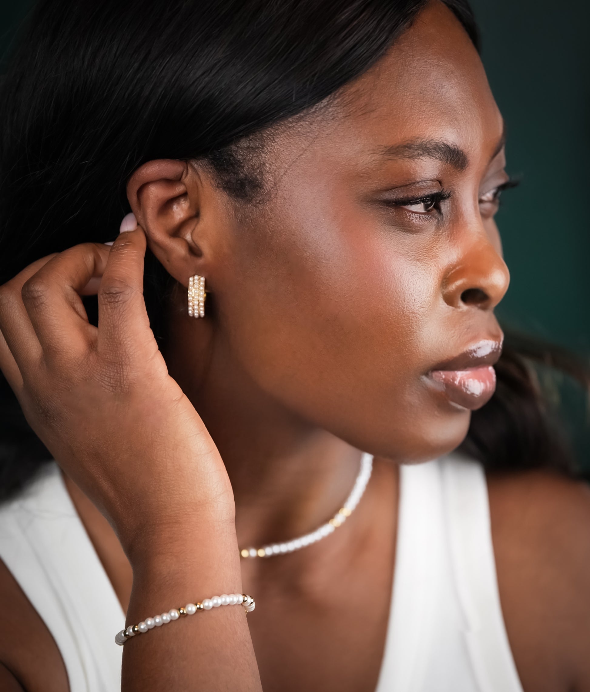 ROMALI 18K Gold-Plated Mini Pearl Cluster Hoop Earrings - ROMALI