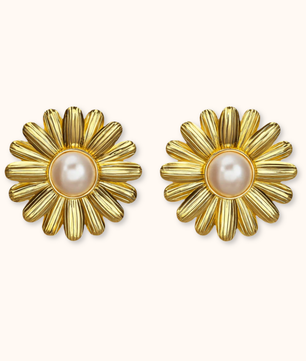 ROMALI 18K Gold-Plated Daisy Statement Stud Earrings with Pearl Center - ROMALI