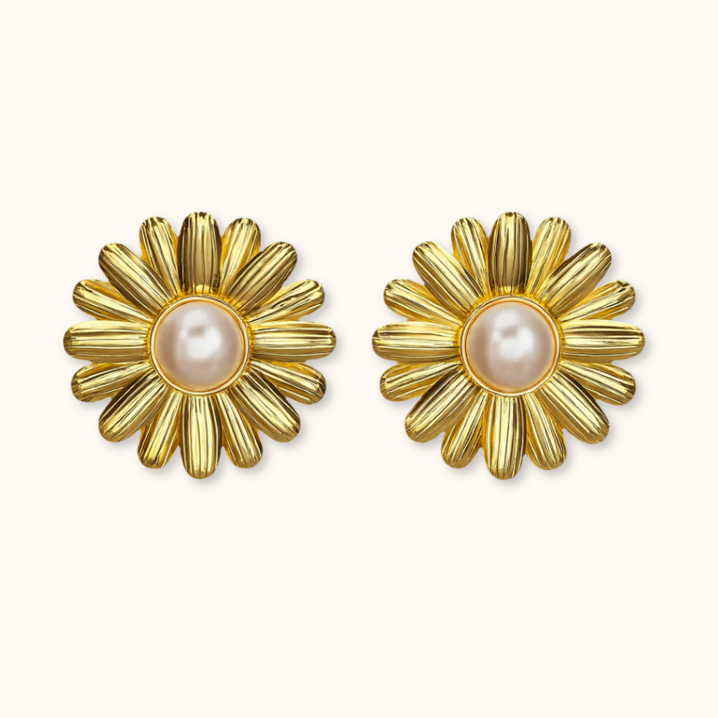 ROMALI 18K Gold-Plated Daisy Statement Stud Earrings with Pearl Center - ROMALI