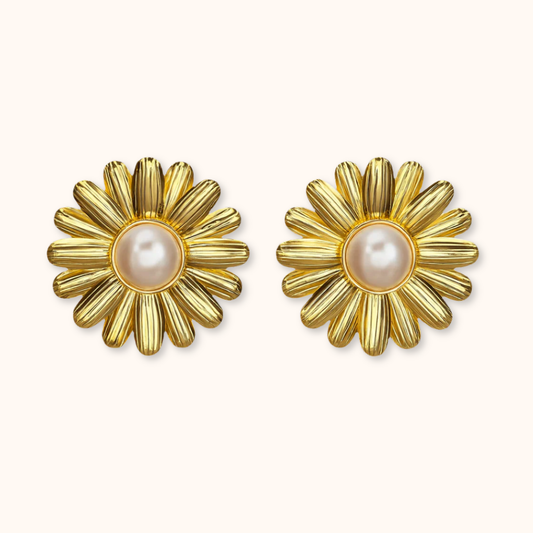 ROMALI 18K Gold-Plated Daisy Statement Stud Earrings with Pearl Center - ROMALI