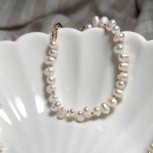 18k Gold-Plated Natural Keshi Freshwater Pearl Bracelet