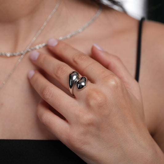 ROMALI Stainless Steel Silver Twist Open Ring - ROMALI