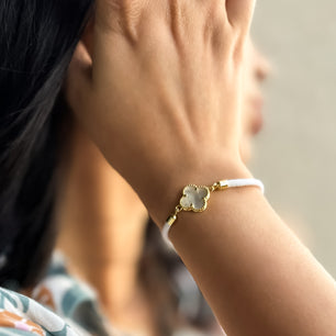 Stainless Steel White Clover Adjustable Rope Bracelet