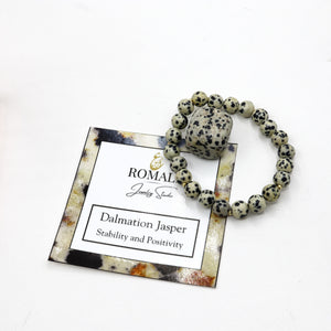 ROMALI Natural Faceted Dalmatian Jasper Beaded Bracelet - Stone of Joy 8mm - ROMALI