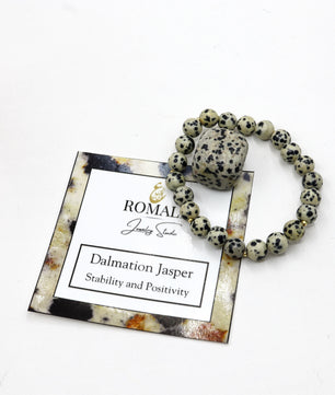 ROMALI Natural Faceted Dalmatian Jasper Beaded Bracelet - Stone of Joy 8mm - ROMALI